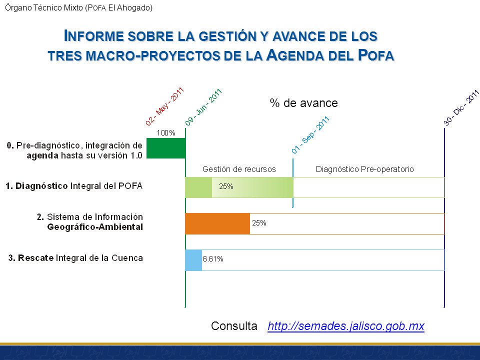 Informe sobre la gestión y avance de los tres macro-proyectos de la Agenda del Pofa