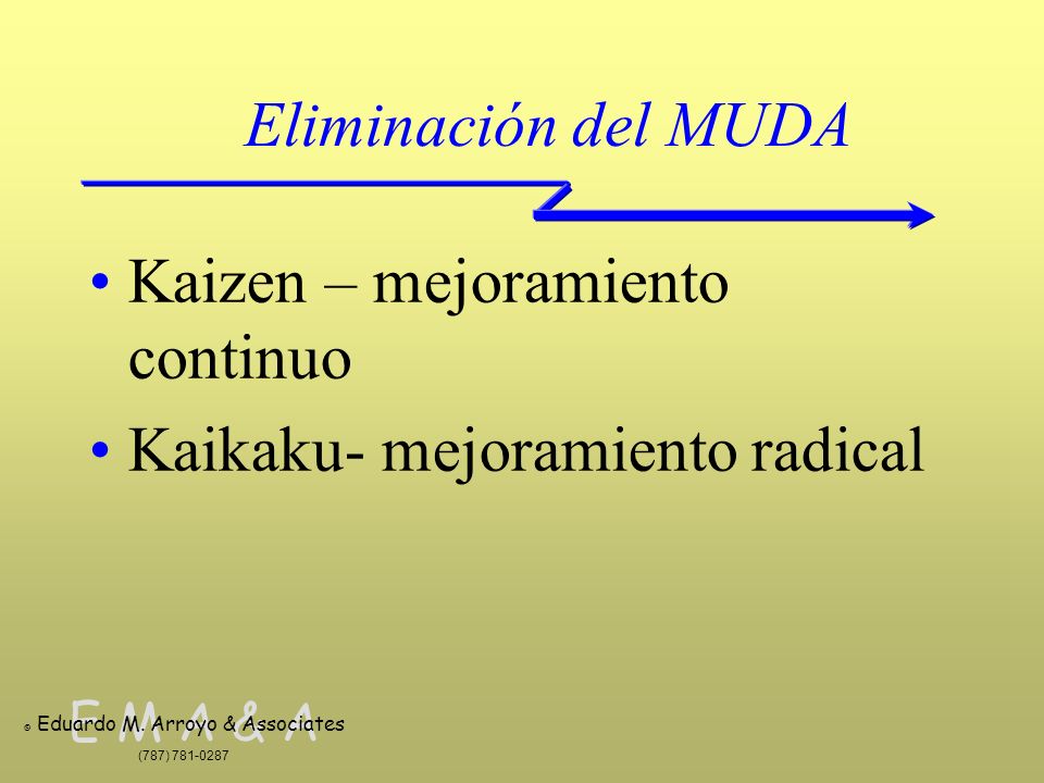Eliminación del MUDA Kaizen – mejoramiento continuo Kaikaku- mejoramiento radical