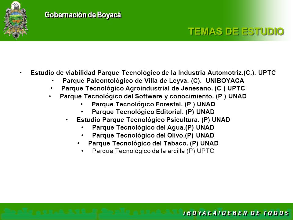 TEMAS DE ESTUDIO Estudio de viabilidad Parque Tecnológico de la Industria Automotriz.(C.). UPTC.