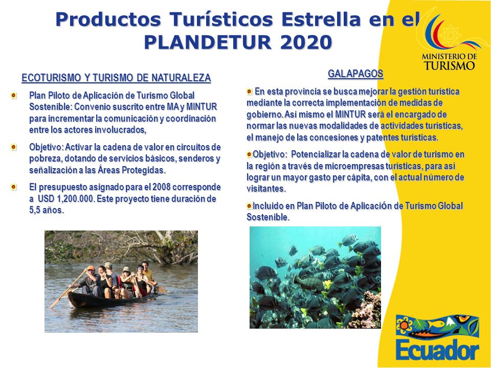 Productos Turísticos Estrella en el PLANDETUR 2020
