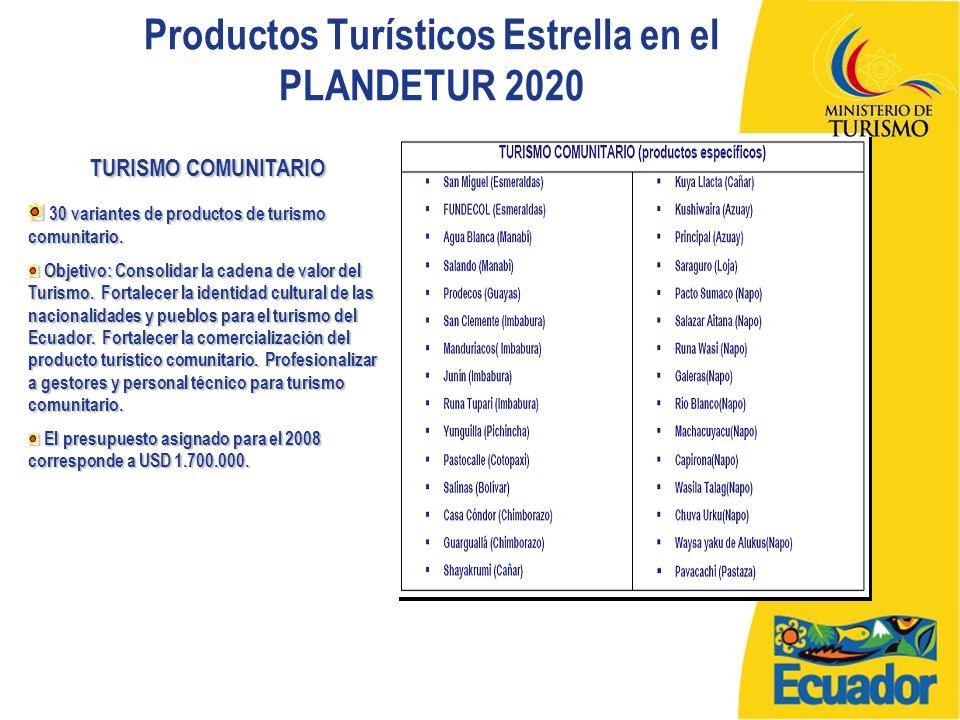 Productos Turísticos Estrella en el PLANDETUR 2020