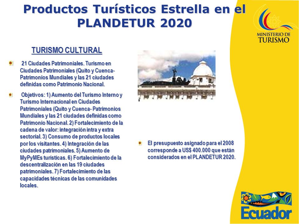 Productos Turísticos Estrella en el PLANDETUR 2020
