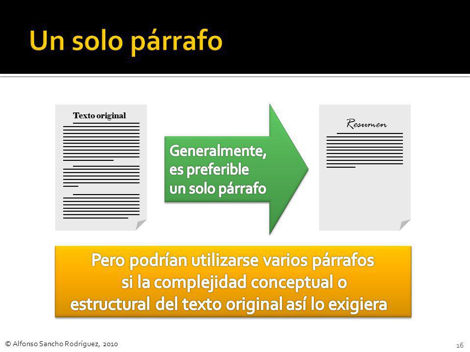 Un solo párrafo Texto original. Generalmente, es preferible un solo párrafo. Resumen.