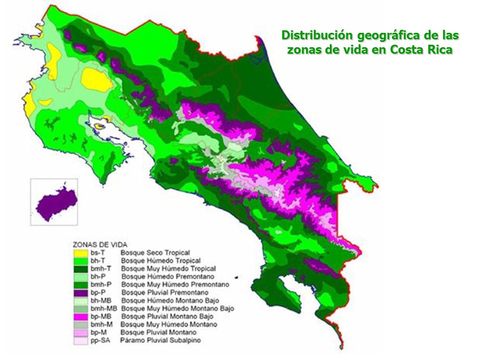 Distribución geográfica de las zonas de vida en Costa Rica