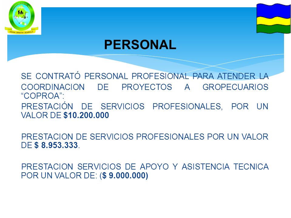 PERSONAL SE CONTRATÓ PERSONAL PROFESIONAL PARA ATENDER LA COORDINACION DE PROYECTOS A GROPECUARIOS COPROA :
