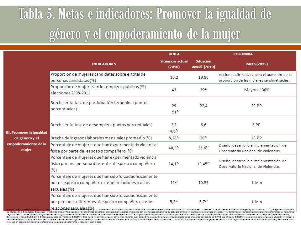 III. Promover la igualdad de género y el empoderamiento de la mujer