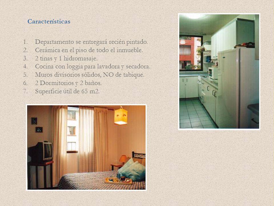 Características Departamento se entregará recién pintado. Cerámica en el piso de todo el inmueble.