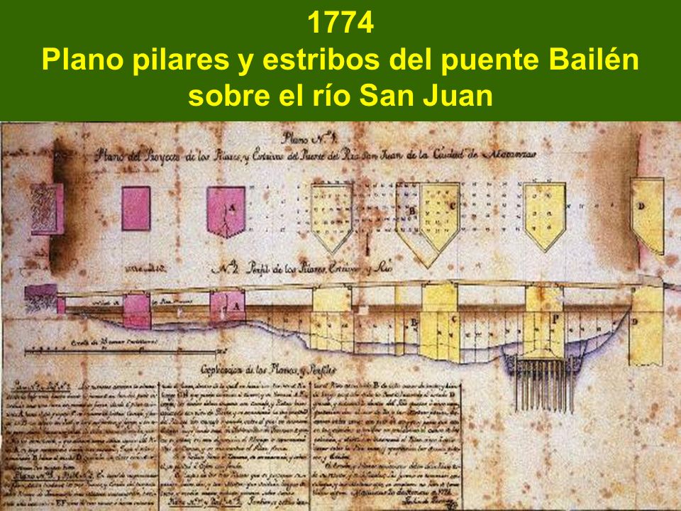 Plano pilares y estribos del puente Bailén sobre el río San Juan