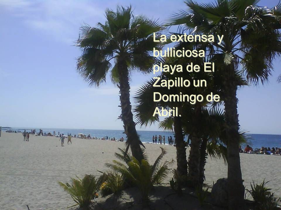 La extensa y bulliciosa playa de El Zapillo un Domingo de Abril.