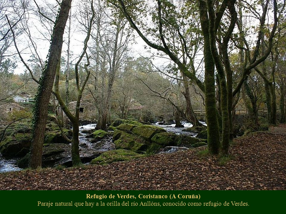 Refugio de Verdes, Coristanco (A Coruña) Paraje natural que hay a la orilla del río Anllóns, conocido como refugio de Verdes.