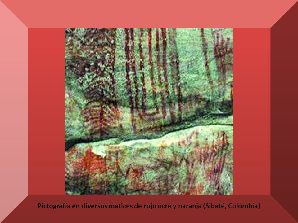 Pictografía en diversos matices de rojo ocre y naranja (Sibaté, Colombia)