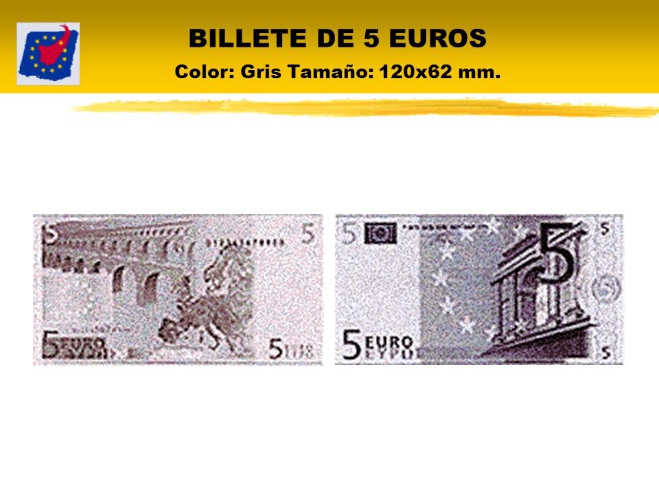 BILLETE DE 5 EUROS Color: Gris Tamaño: 120x62 mm.