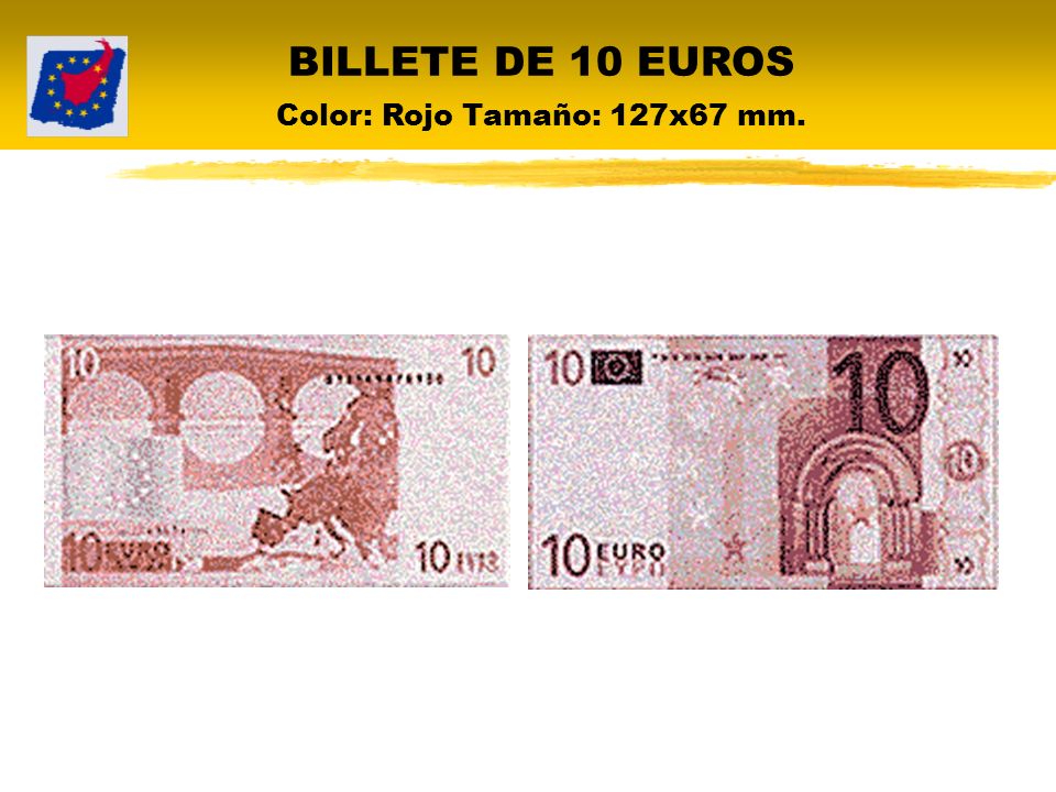 BILLETE DE 10 EUROS Color: Rojo Tamaño: 127x67 mm.