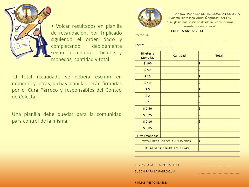Una planilla debe quedar para la comunidad para control de la misma.