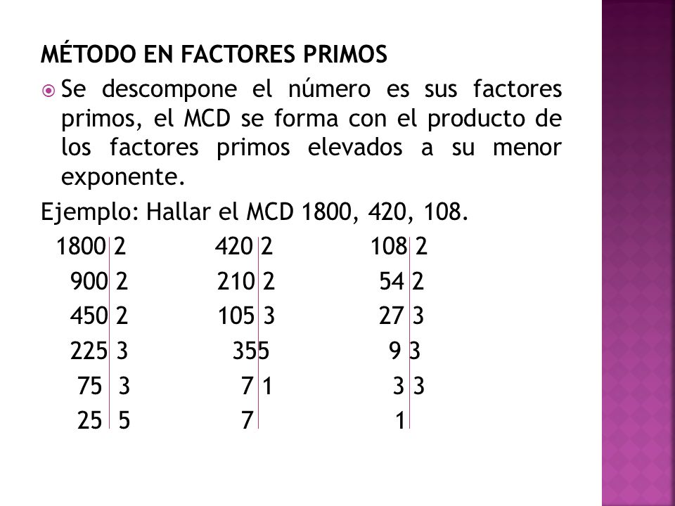 MÉTODO EN FACTORES PRIMOS