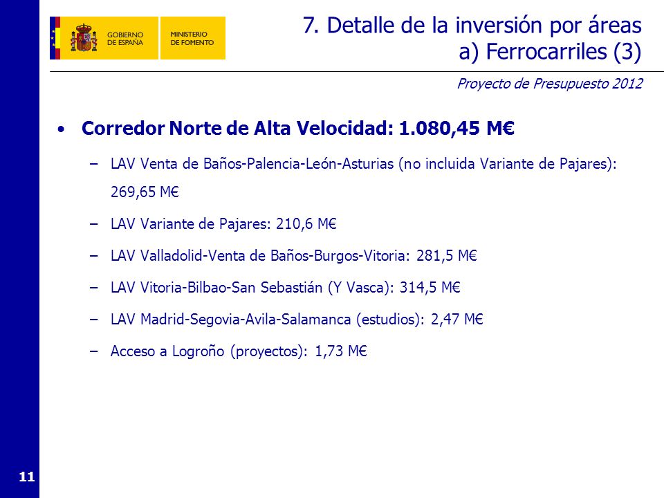 7. Detalle de la inversión por áreas a) Ferrocarriles (4)