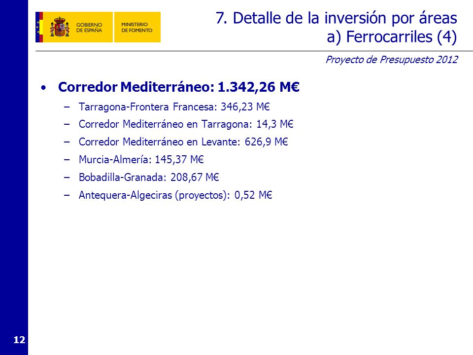 7. Detalle de la inversión por áreas a) Ferrocarriles (5)