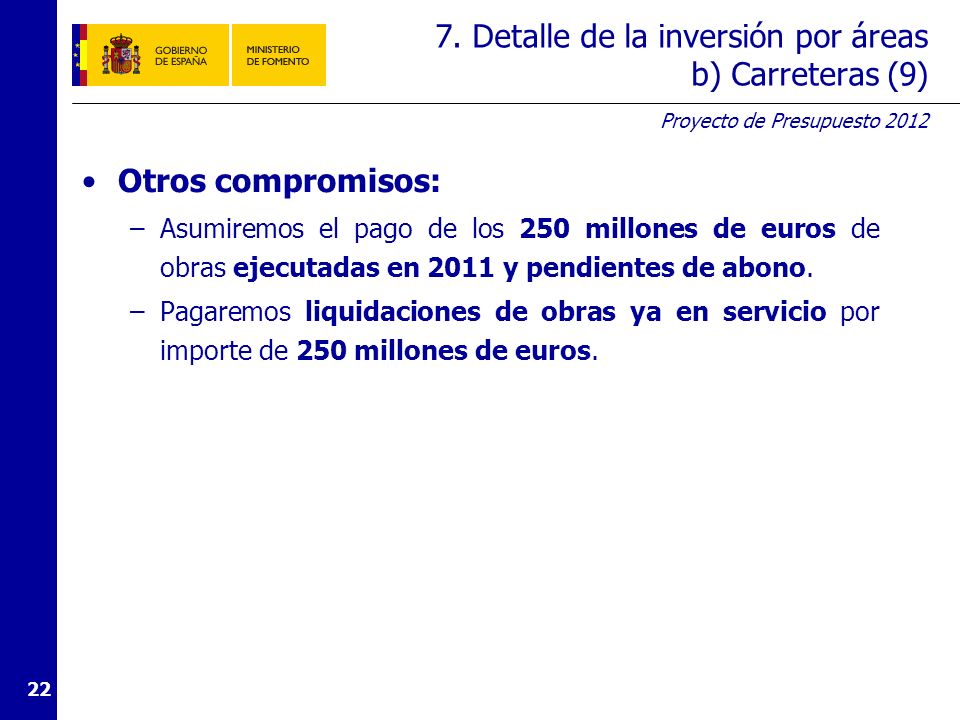 7. Detalle de la inversión por áreas c) Aeropuertos y seguridad aérea (1)