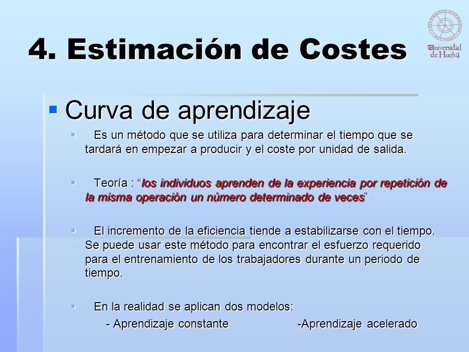 4. Estimación de Costes Curva de aprendizaje