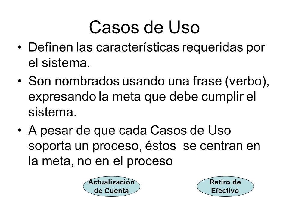 Casos de Uso Definen las características requeridas por el sistema.