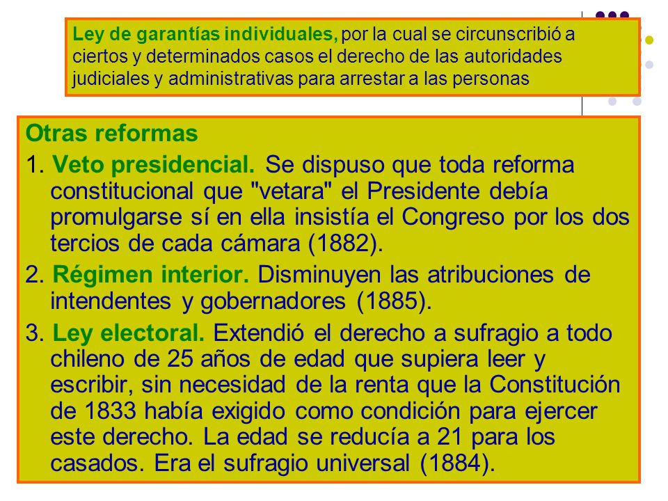 Ley de garantías individuales, por la cual se circunscribió a ciertos y determinados casos el derecho de las autoridades judiciales y administrativas para arrestar a las personas