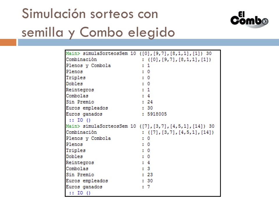 Simulación sorteos con semilla y Combo elegido