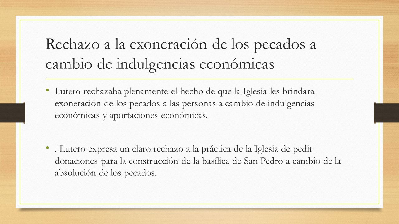 Rechazo a la exoneración de los pecados a cambio de indulgencias económicas