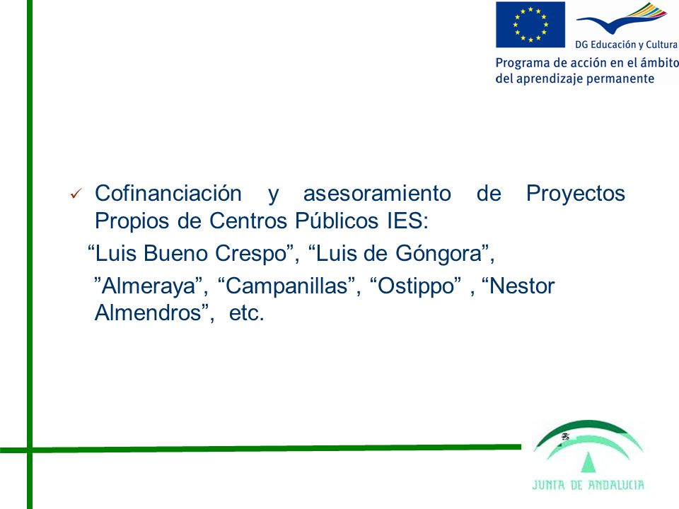 Cofinanciación y asesoramiento de Proyectos Propios de Centros Públicos IES: