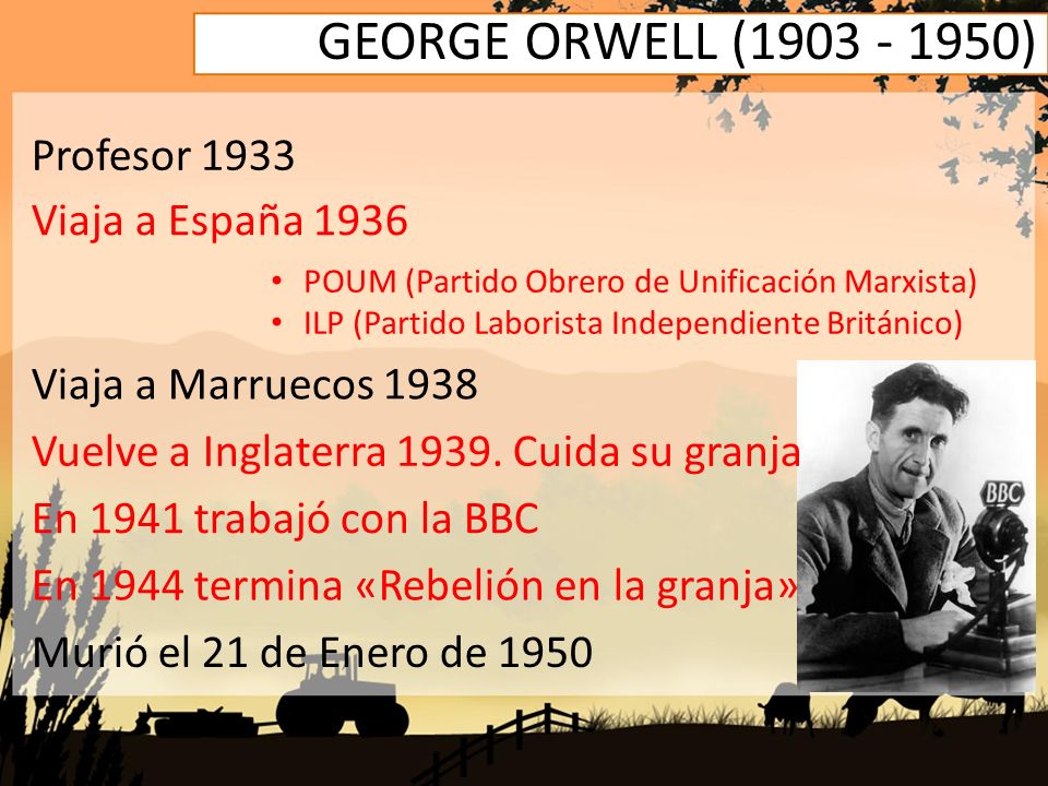 GEORGE ORWELL ( ) Profesor 1933 Viaja a España 1936