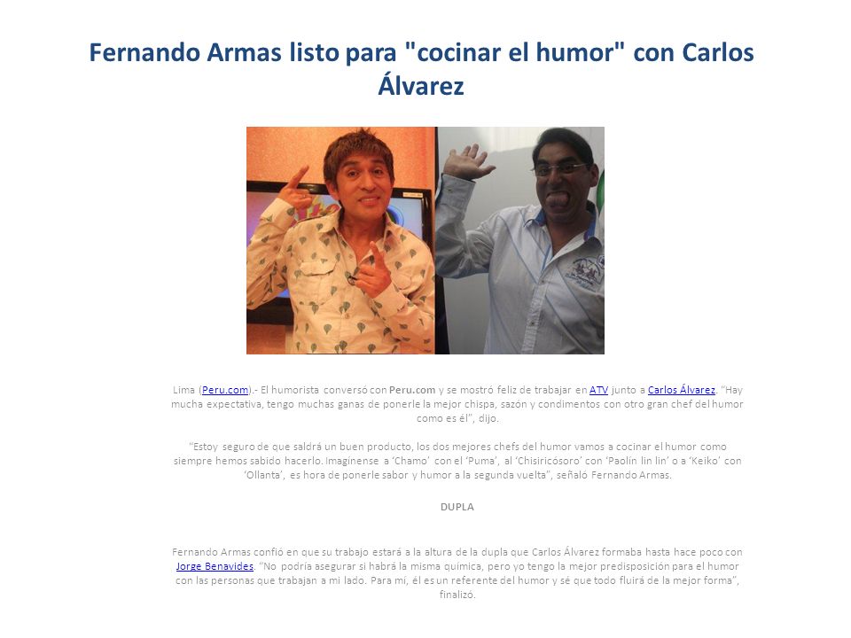 Fernando Armas listo para cocinar el humor con Carlos Álvarez