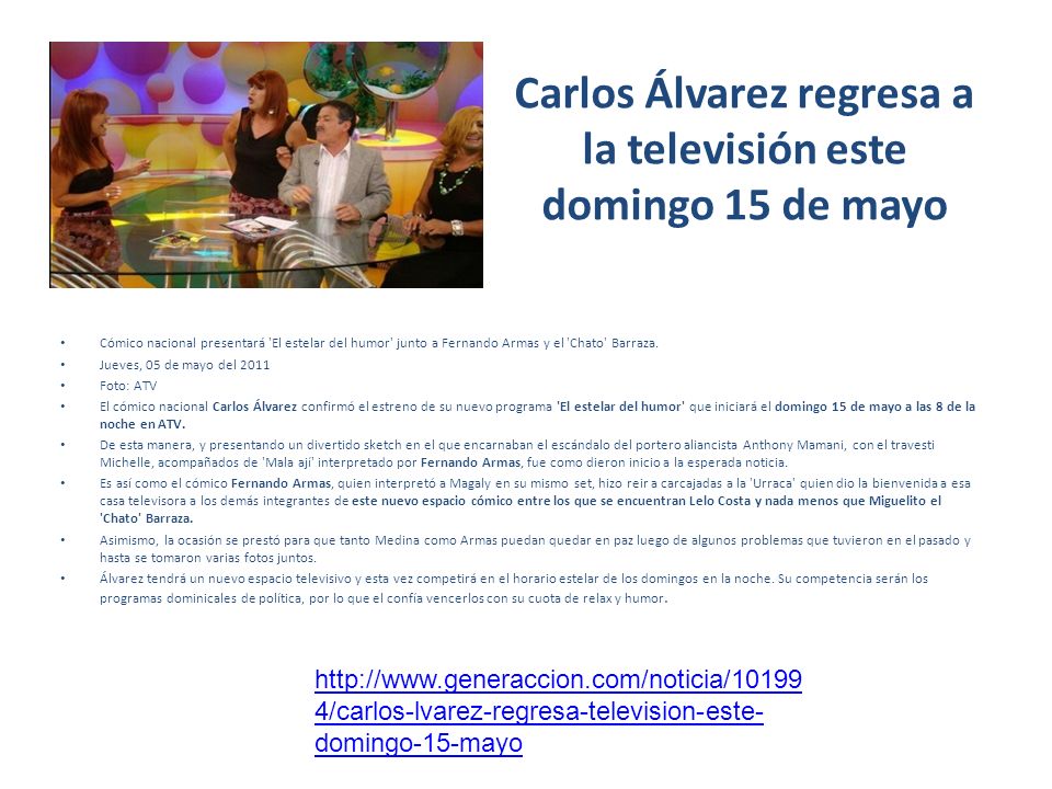Carlos Álvarez regresa a la televisión este domingo 15 de mayo