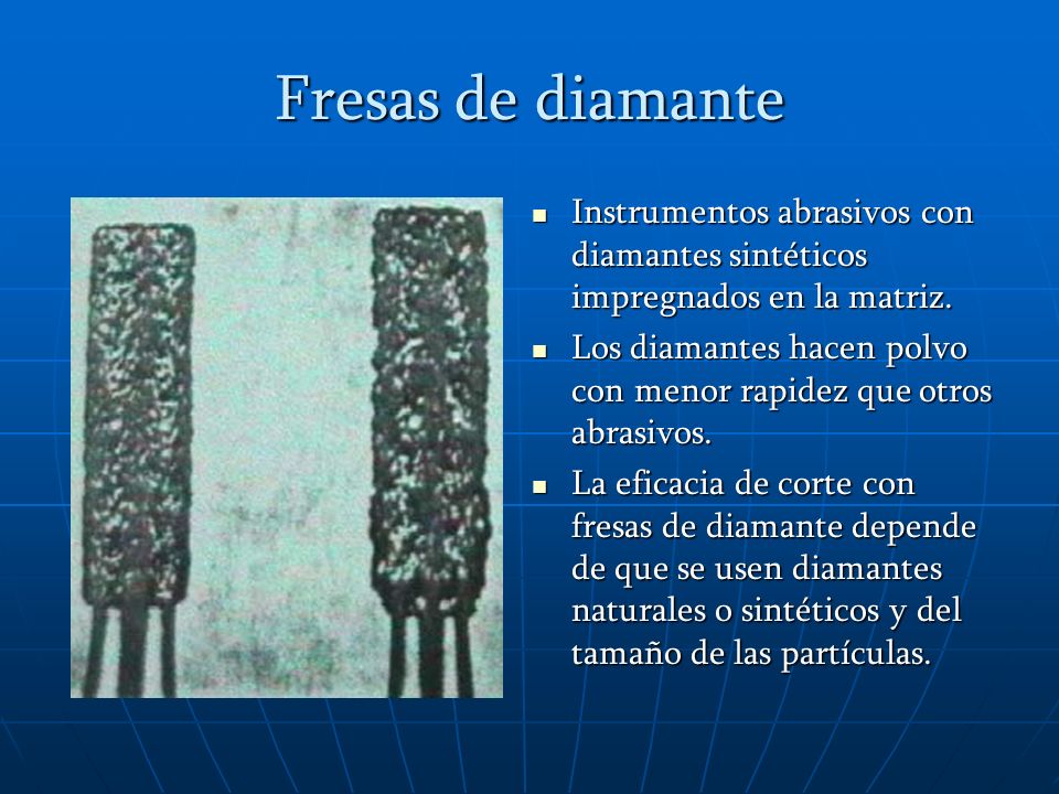 Fresas de diamante Instrumentos abrasivos con diamantes sintéticos impregnados en la matriz.