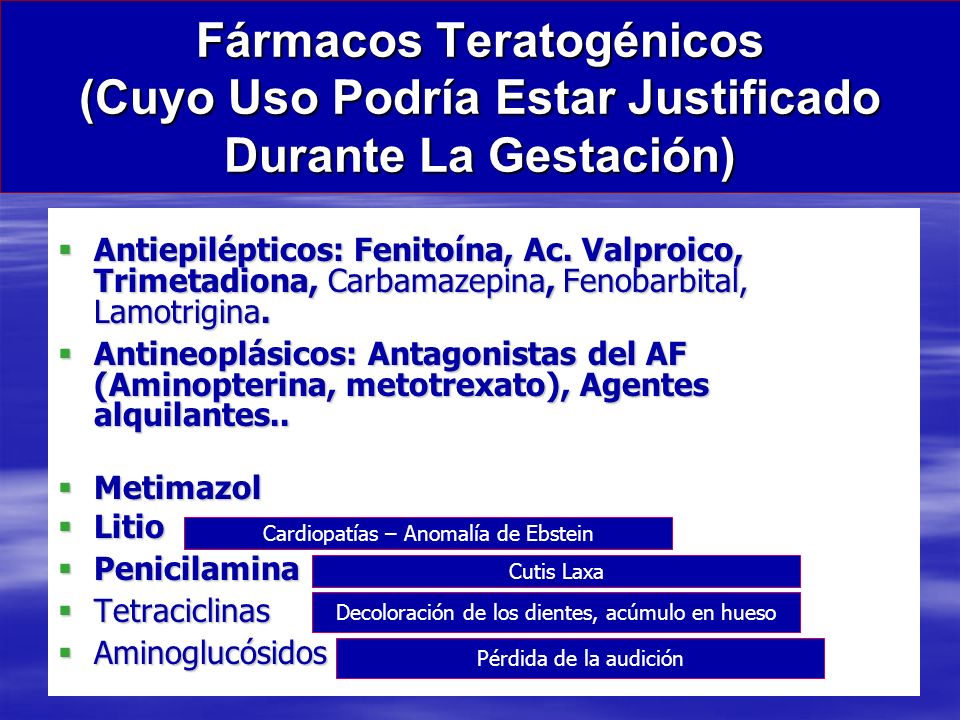 Fármacos Teratogénicos (Cuyo Uso Podría Estar Justificado Durante La Gestación)