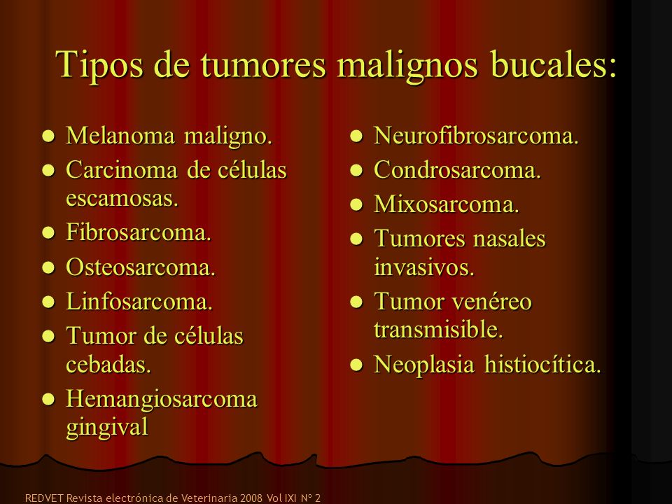 Tipos de tumores malignos bucales: