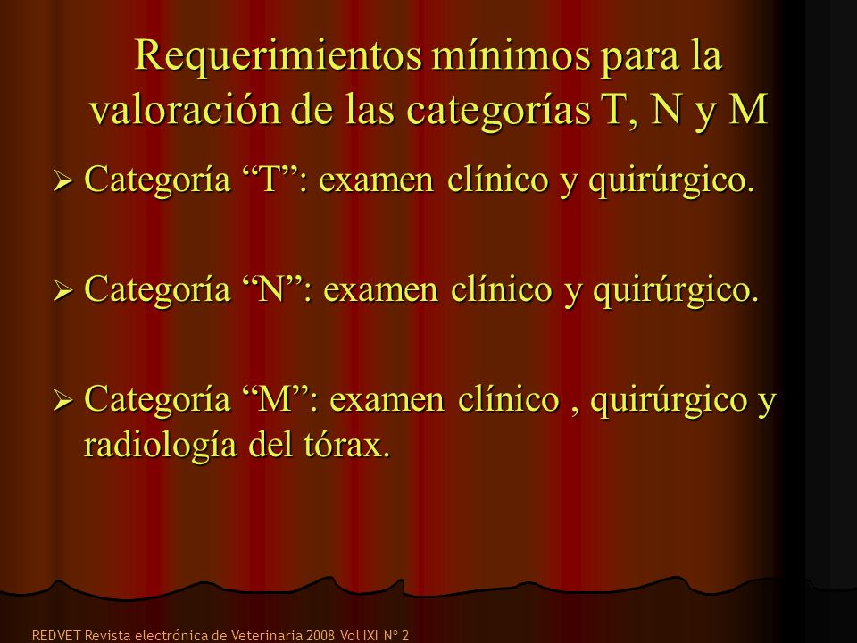 Requerimientos mínimos para la valoración de las categorías T, N y M