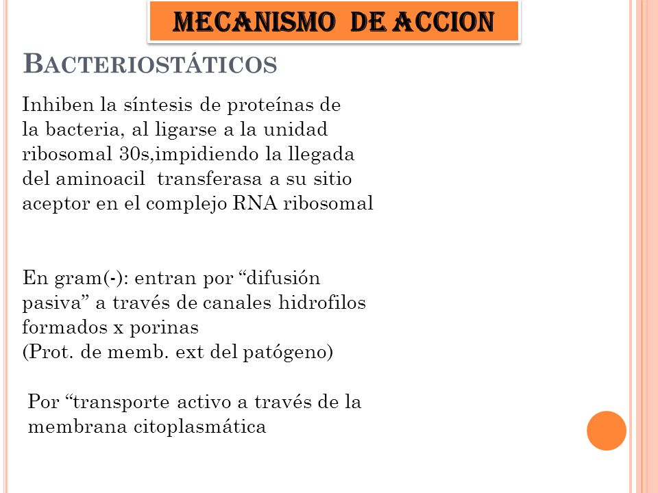 MECANISMO DE ACCION Bacteriostáticos
