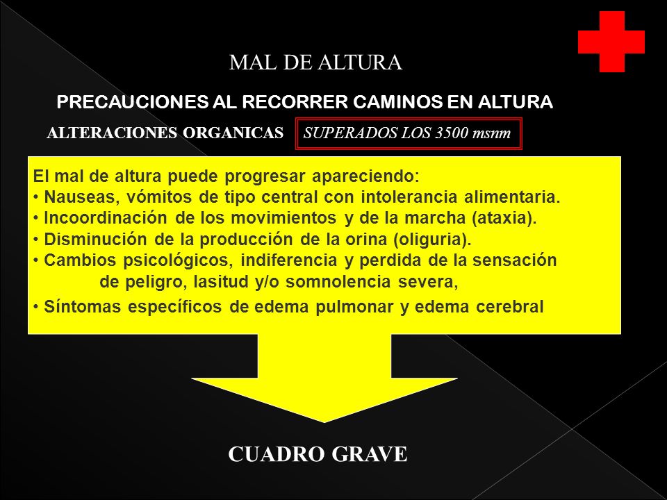 MAL DE ALTURA CUADRO GRAVE PRECAUCIONES AL RECORRER CAMINOS EN ALTURA