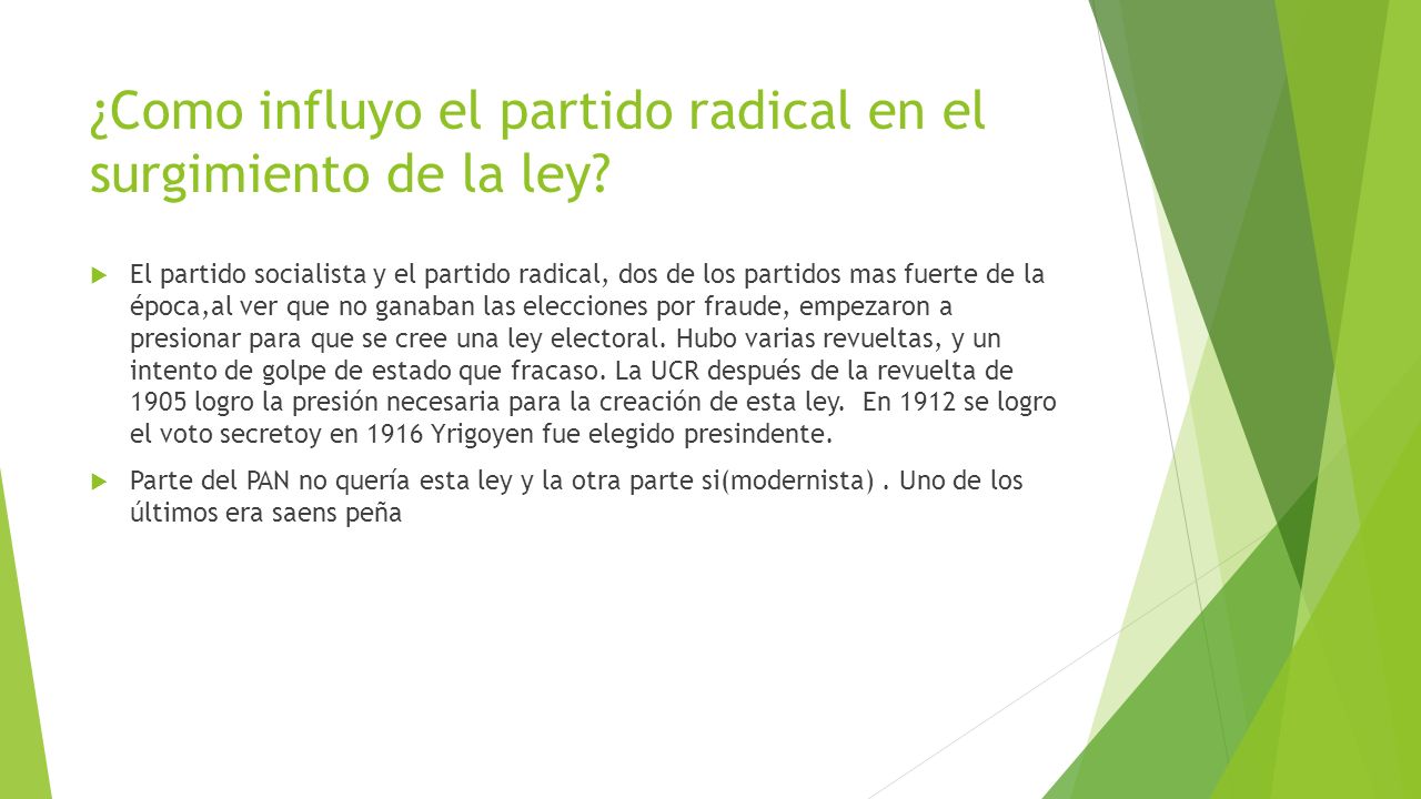 ¿Como influyo el partido radical en el surgimiento de la ley