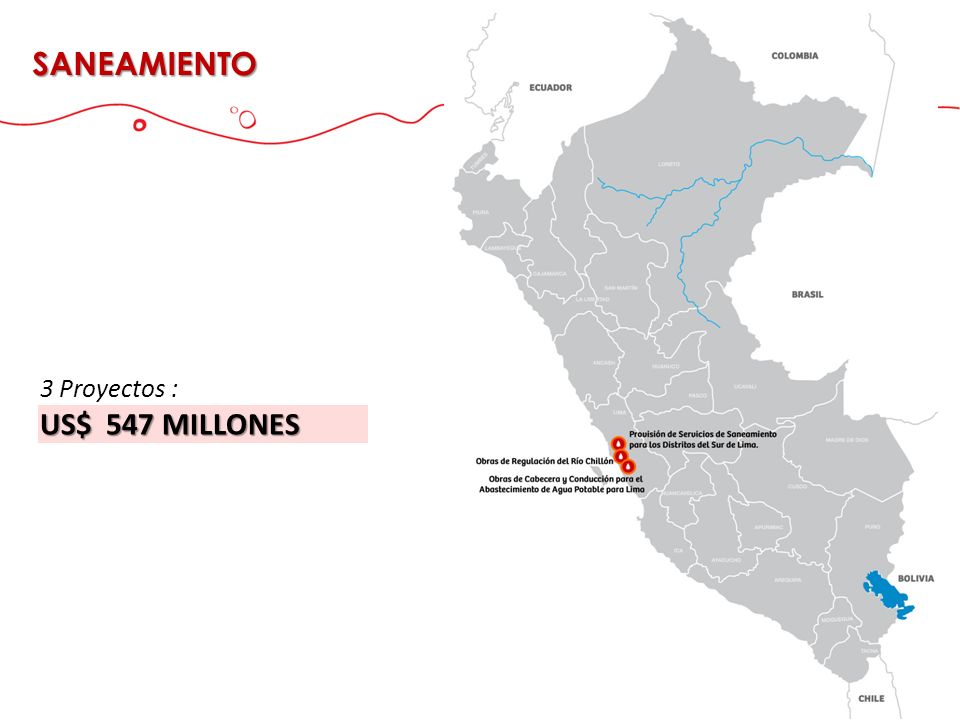 SANEAMIENTO 3 Proyectos : US$ 547 MILLONES
