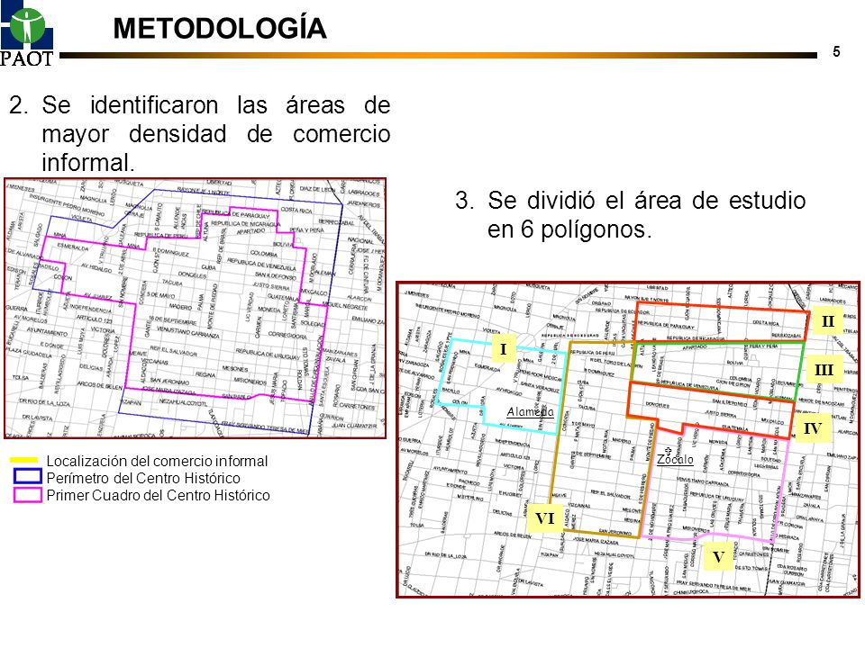 METODOLOGÍA Se identificaron las áreas de mayor densidad de comercio informal. Localización del comercio informal.