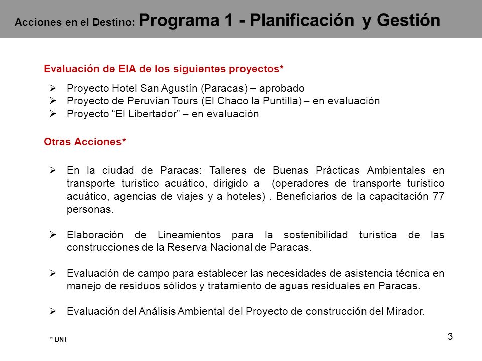 Acciones en el Destino: Programa 1 - Planificación y Gestión