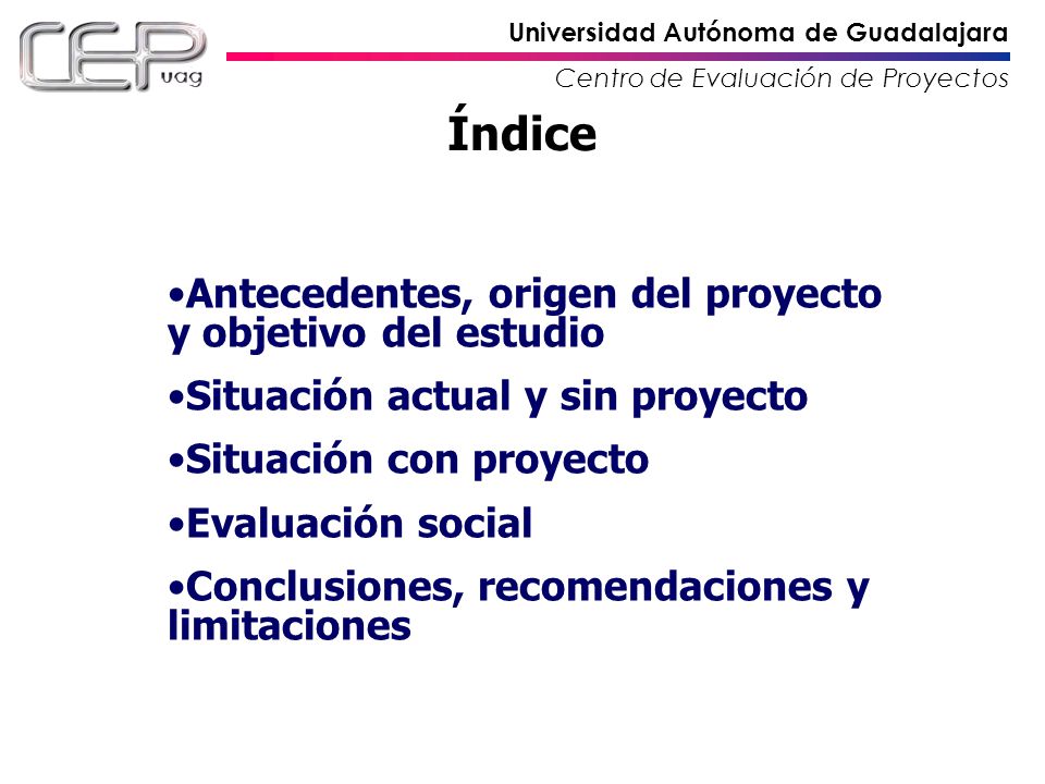 Índice Antecedentes, origen del proyecto y objetivo del estudio