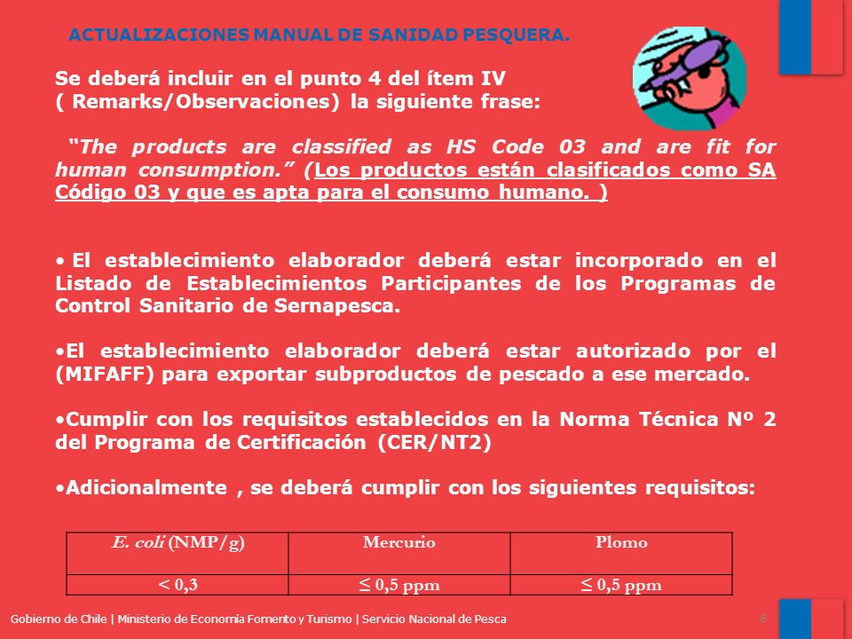 E. coli (NMP/g) Mercurio Plomo < 0,3 ≤ 0,5 ppm