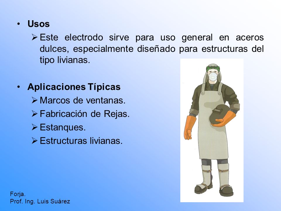 Usos Este electrodo sirve para uso general en aceros dulces, especialmente diseñado para estructuras del tipo livianas.
