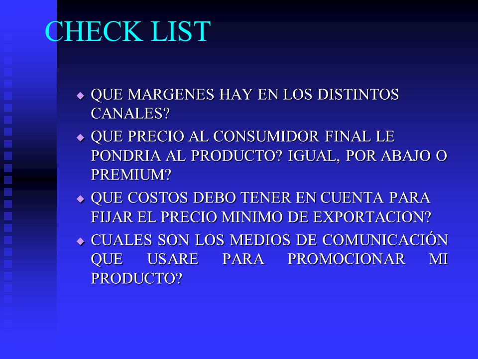 CHECK LIST QUE MARGENES HAY EN LOS DISTINTOS CANALES