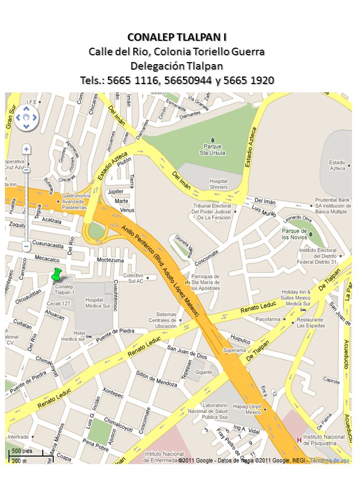 CONALEP TLALPAN I Calle del Rio, Colonia Toriello Guerra Delegación Tlalpan Tels.: , y