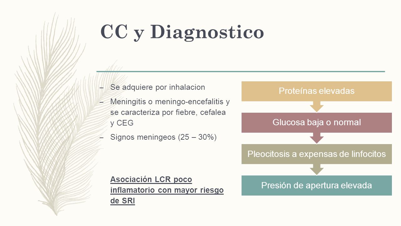 CC y Diagnostico Proteínas elevadas Glucosa baja o normal