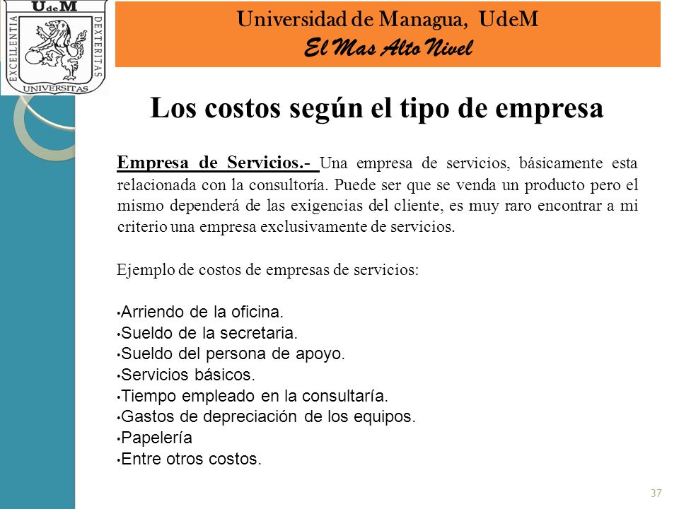 Los costos según el tipo de empresa