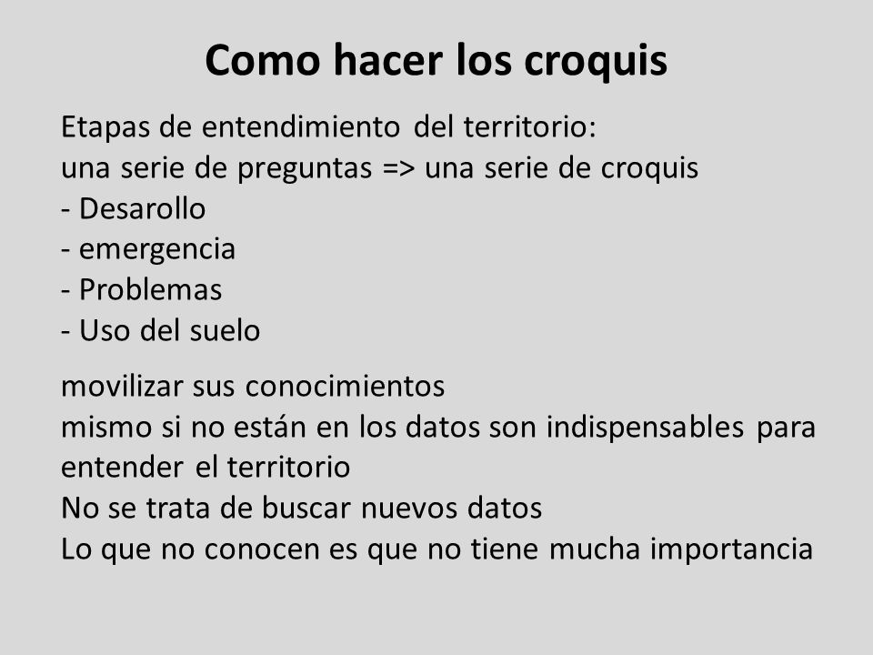 Como hacer los croquis Etapas de entendimiento del territorio: