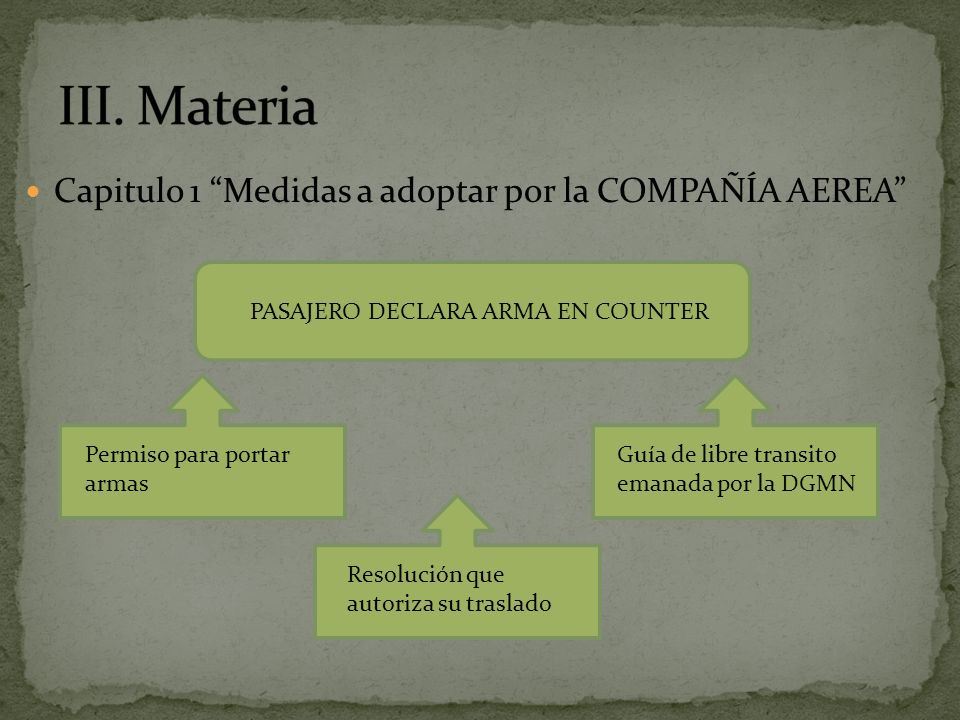 III. Materia Capitulo 1 Medidas a adoptar por la COMPAÑÍA AEREA
